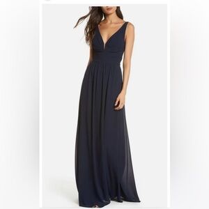 Lulus A-line Chiffon V-neck Formal Maxi Dress Women’s Navy Blue Size Small